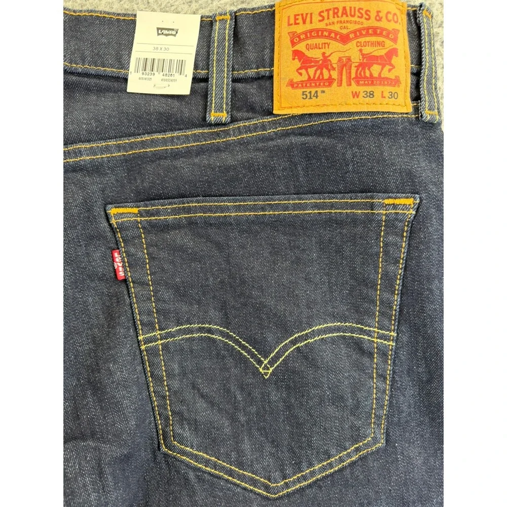 Levis 514 Straight Fit Mens Jeans 38x30 Dark Indigo Blue Performance Stretch New